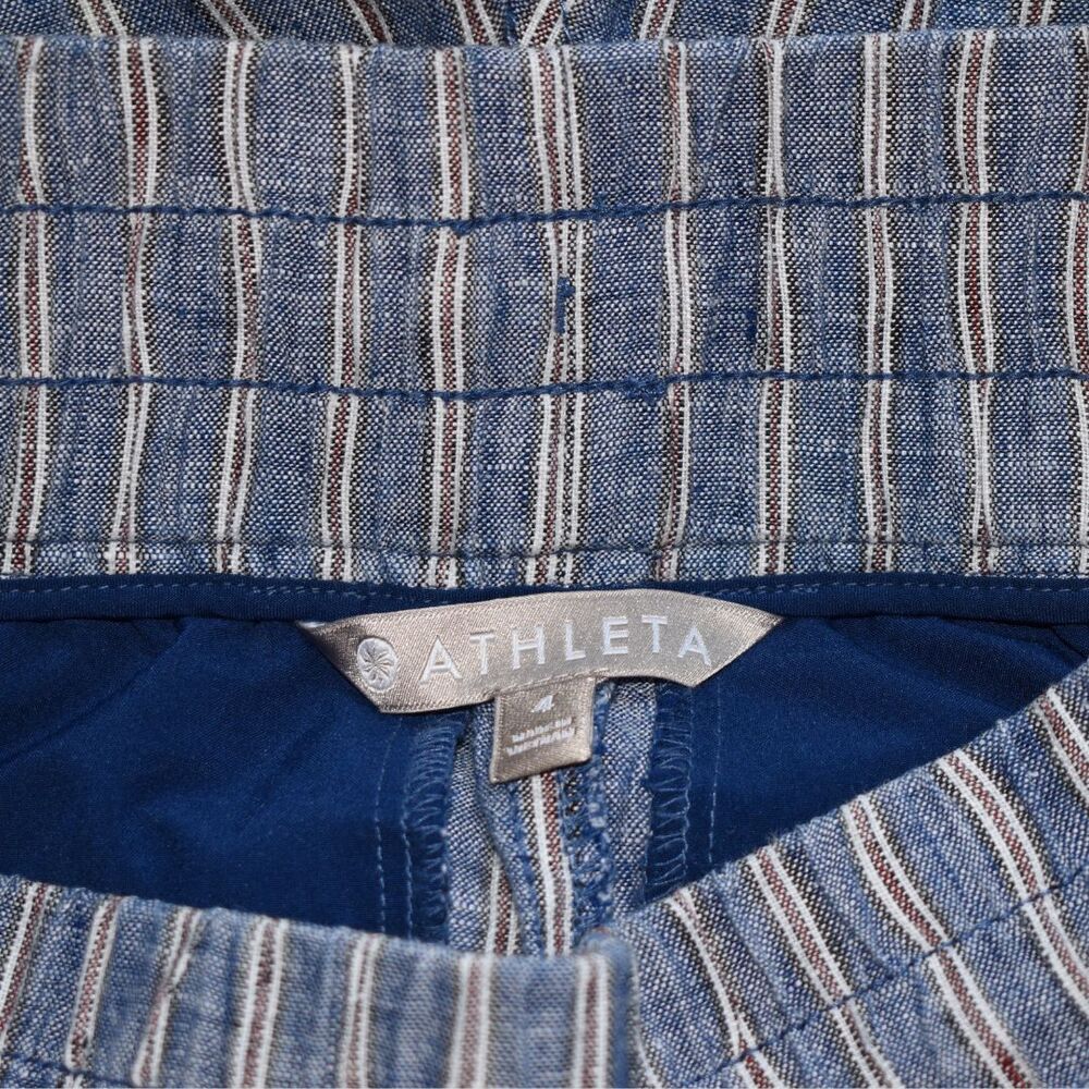 ATHLETA Cabo Tide Linen Shorts Blue White Striped Drawstring Size 4 - Picture 4 of 9